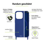 Artwizz HangOn Case Silicone für iPhone 15 Pro Max, Dunkelblau, Robuste Handykette aus Silikon
