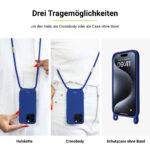 Artwizz HangOn Case Silicone für iPhone 15 Pro Max, Dunkelblau, Drei Tragemöglichkeiten: Um den Hals, als Crossbody oder als Case ohne Band