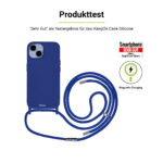 Artwizz HangOn Case Silicone für iPhone 15, Dunkelblau, Vorderseite mit Band, Frontansicht