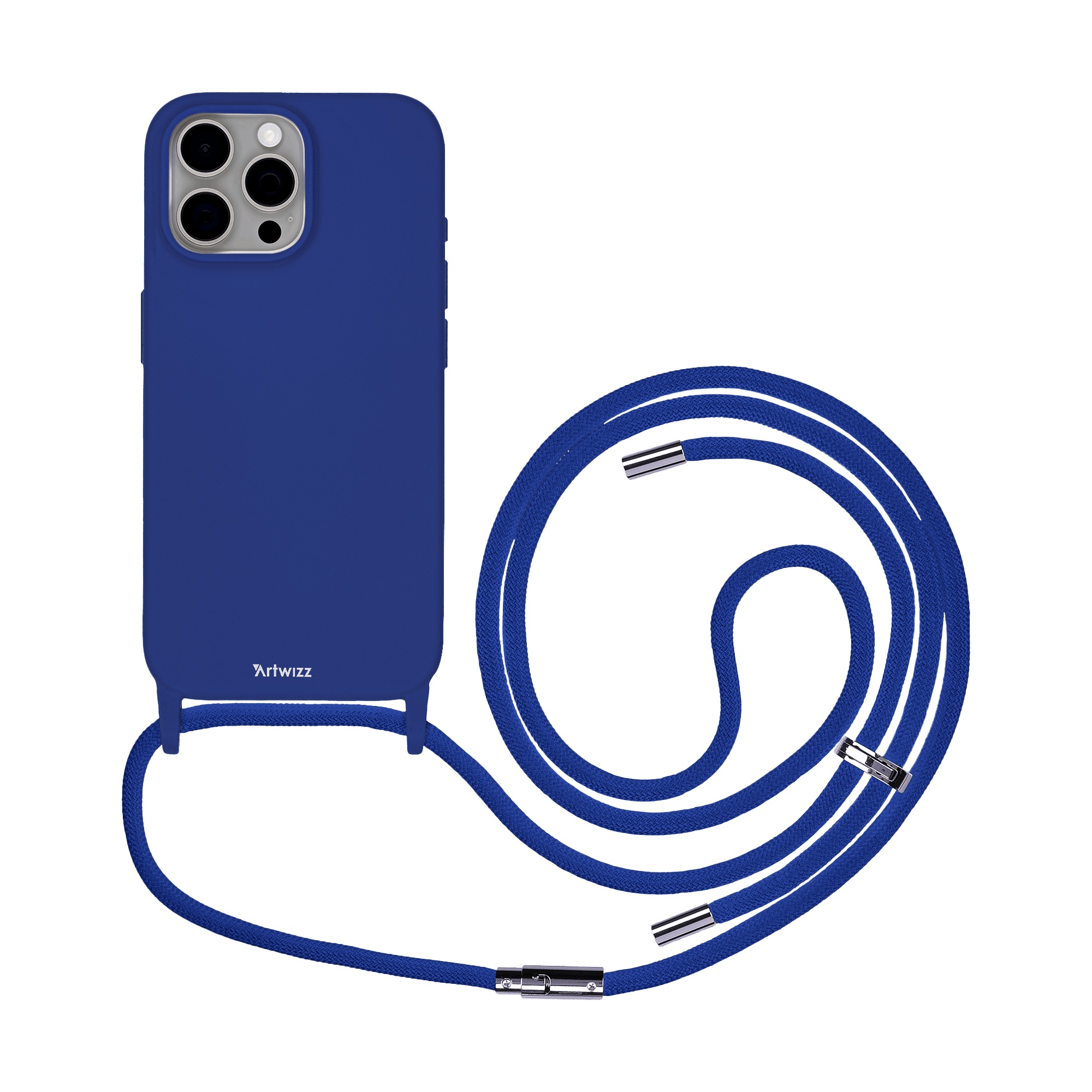 1_HangOn_Case_Silicone_iPhone_15_Pro_Max_back_mit_Band Artwizz HangOn Case Silicone für iPhone 15 Pro Max, Dunkelblau, Rückseite mit Band, Frontansicht