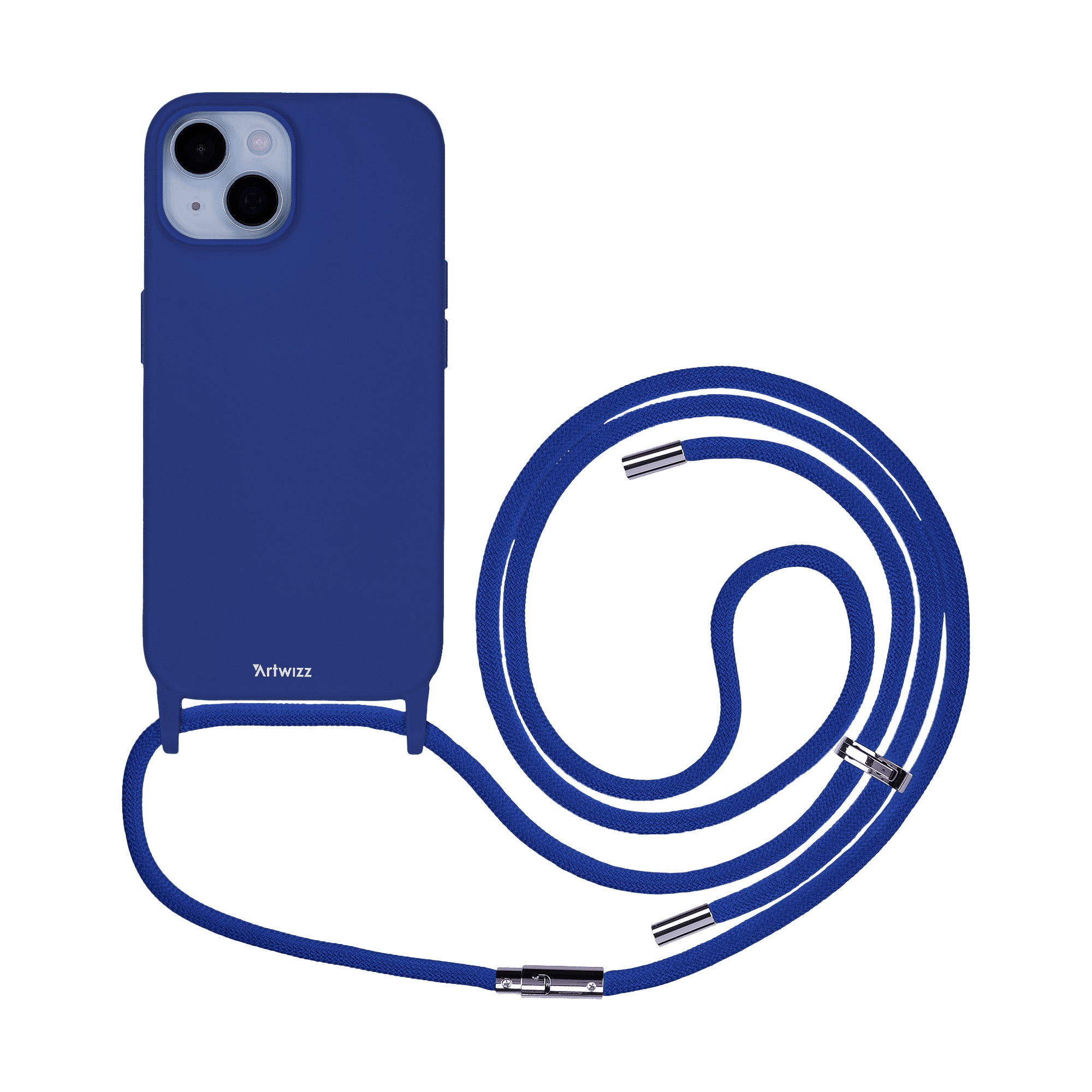 1_HangOn_Case_Silicone_iPhone_15_back_mit_Band Artwizz HangOn Case Silicone für iPhone 15, Dunkelblau, Rückseite mit Band, Frontansicht