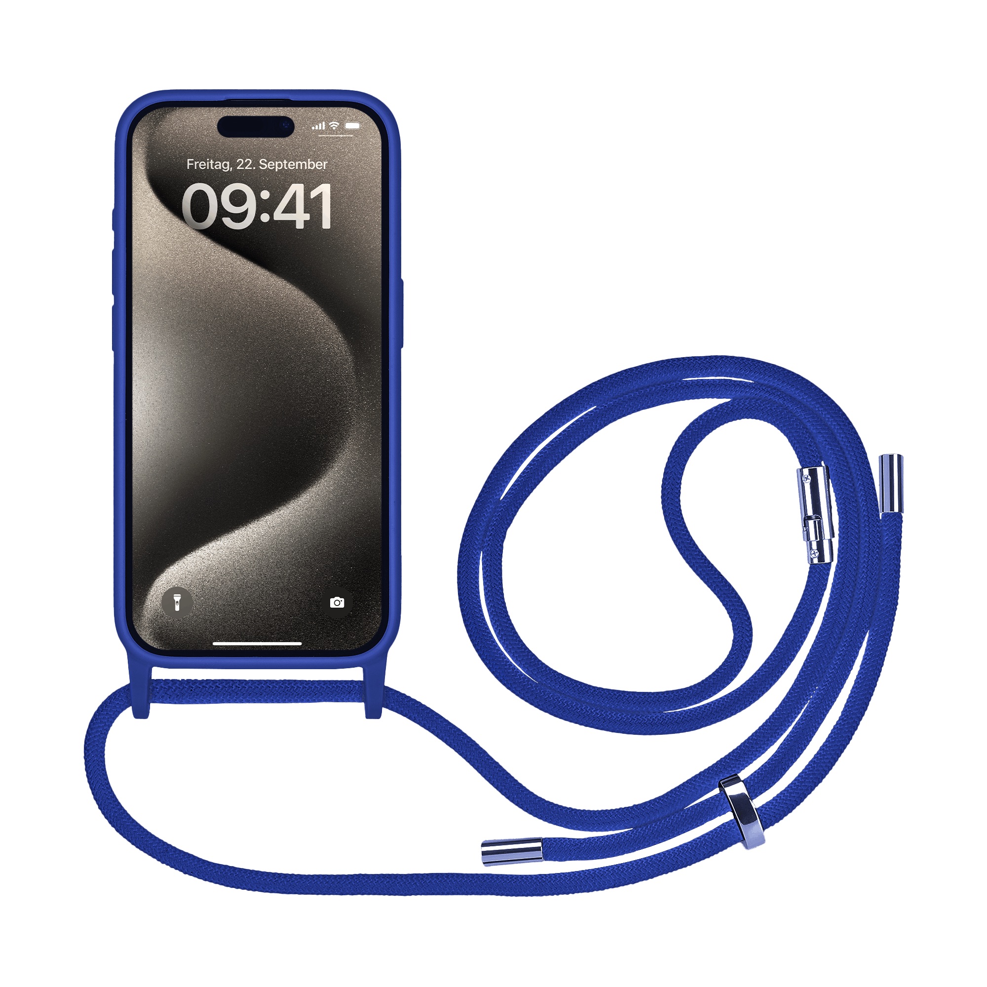 Artwizz HangOn Case Silicone für iPhone 15 Pro Max, Dunkelblau, Vorderseite mit Band, Frontansicht