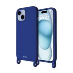 Artwizz HangOn Case Silicone für iPhone 15, Dunkelblau, Vorderseite und Rückseite ohne Band, Seitenansicht