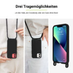 Artwizz HangOn Case Silicone für iPhone 14 Pro Max, Schwarz, Drei Tragemöglichkeiten: Um den Hals, als Crossbody oder als Case ohne Band
