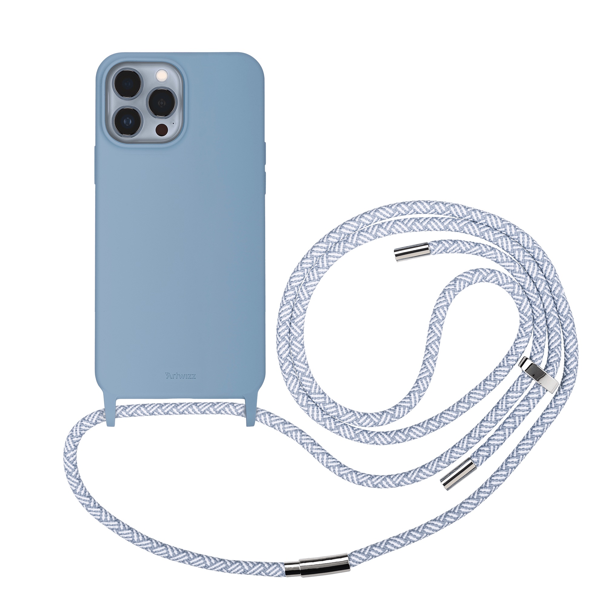Artwizz HangOn Case Silicone für iPhone 13 Pro Max, Hellblau, Rückseite mit Band, Frontansicht