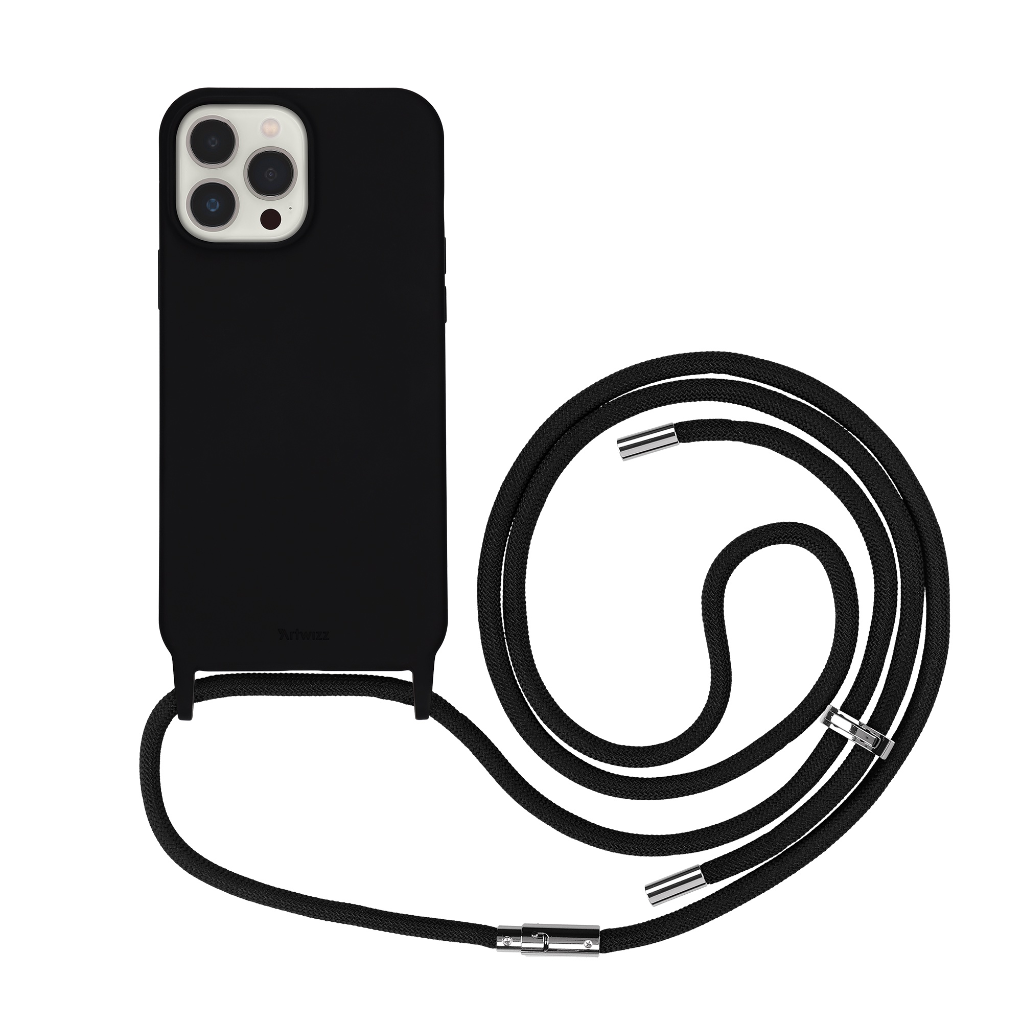Artwizz HangOn Case Silicone für iPhone 13 Pro Max, Schwarz, Rückseite mit Band, Frontansicht