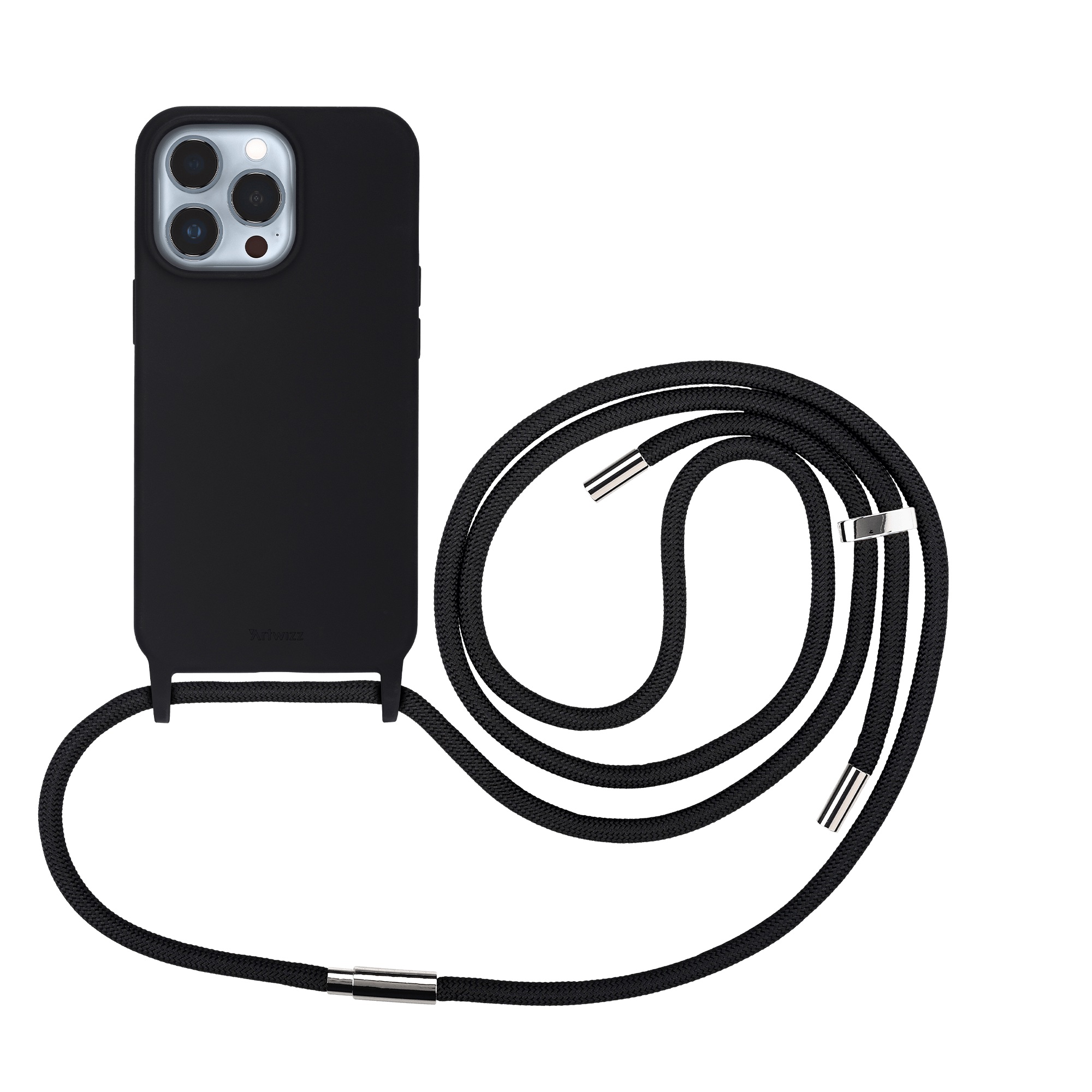Artwizz HangOn Case Silicone für iPhone 13 Pro, Schwarz, Rückseite mit Band, Frontansicht