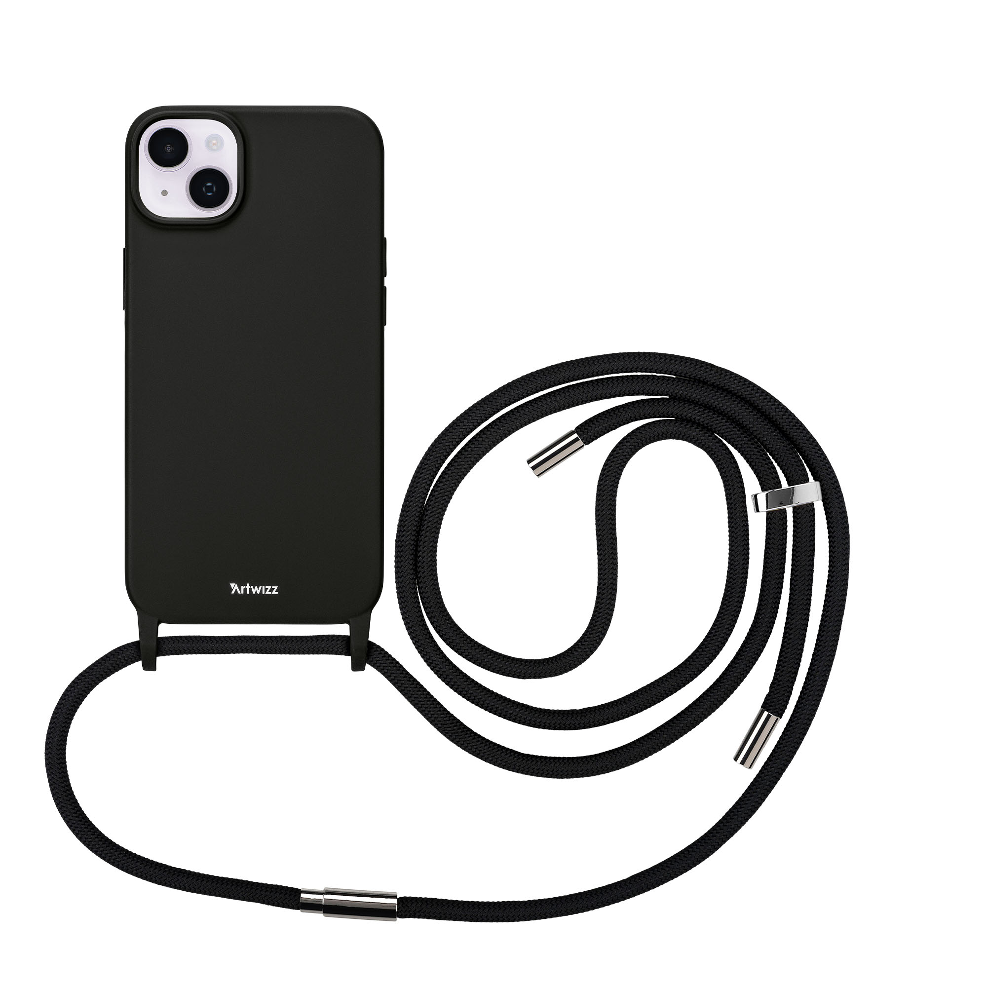 1_HangOn_Case_Silicone_iPhone_14_Plus_back_mit_Band-7023-3698 Artwizz HangOn Case Silicone für iPhone 14 Plus, Schwarz, Rückseite mit Band, Frontansicht