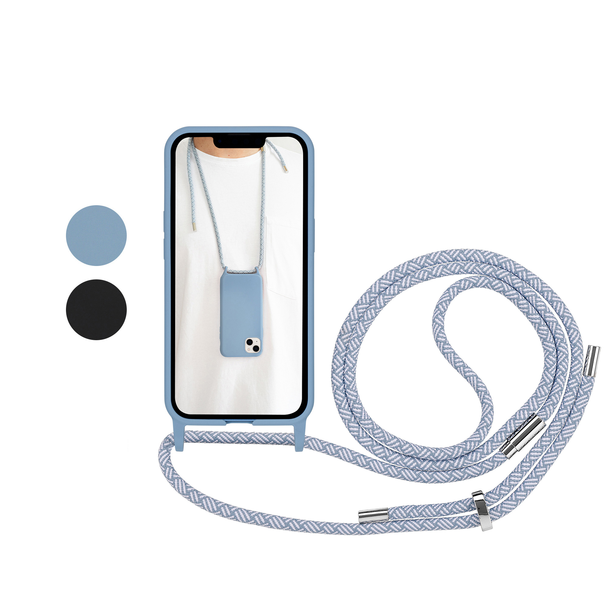 reihung_hangon_case_silicone_IP13ProMax Artwizz HangOn Case Silicone für iPhone 13 Pro Max. Handykette erhältlich in Hellblau und Schwarz.