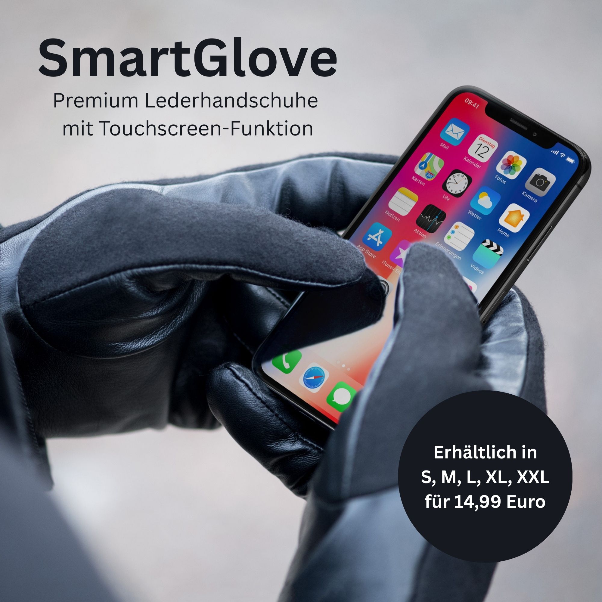 SmartGlove Touchscreen Lederhandschuhe – 50% reduziert. Erhältlich in den Größen S, M, L, XL, XXL für 14,99 Euro
